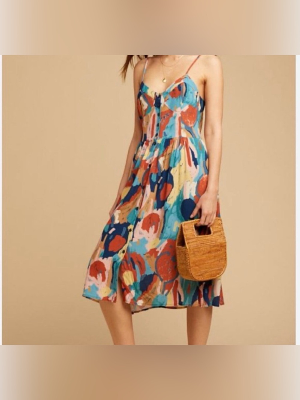 Rollas Abstract Multi-Color Midi Sundress - Spaghetti Strap size medium.